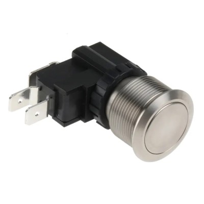RS PRO Momentary Push Button Switch SPDT, Panel Mount, 22.2 mm Cutout, Flat Silver Actuator, IP67, 250V AC, 26A MW22