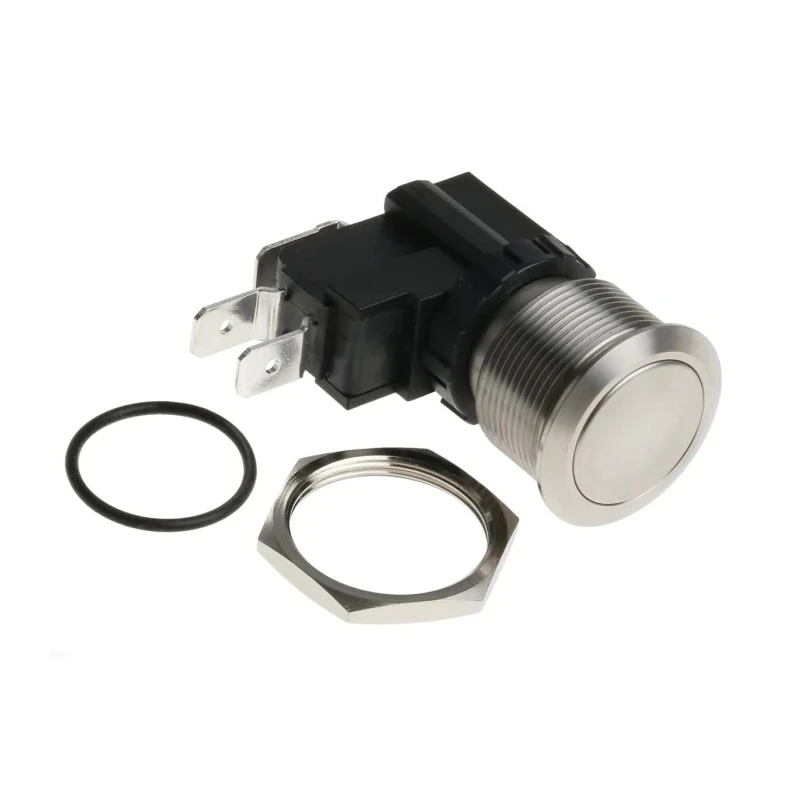 RS PRO Momentary Push Button Switch SPDT, Panel Mount, 22.2 mm Cutout, Flat Silver Actuator, IP67, 250V AC, 26A MW22