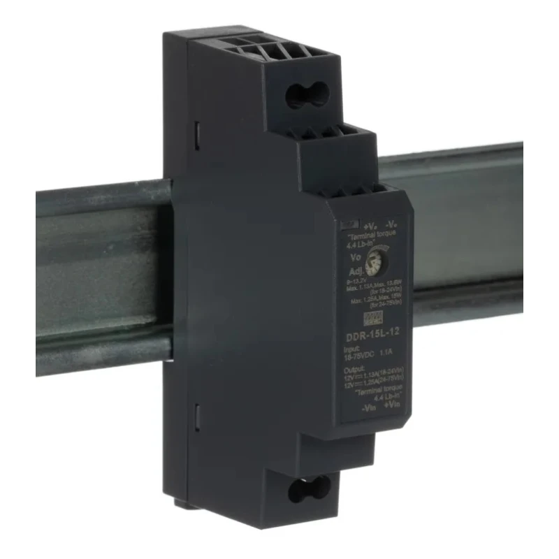 MEAN WELL DC-DC Converter DDR-15L-12, 18–75V DC Input, 12V DC Output, 1.25A, DIN Rail, Ultra Slim, Industrial, 87% Efficiency