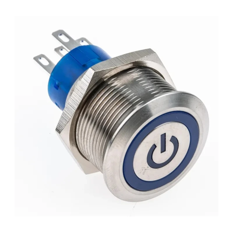 RS PRO Illuminated Push Button Switch Momentary SPDT Blue LED IP67 12V DC 250V AC MPB22