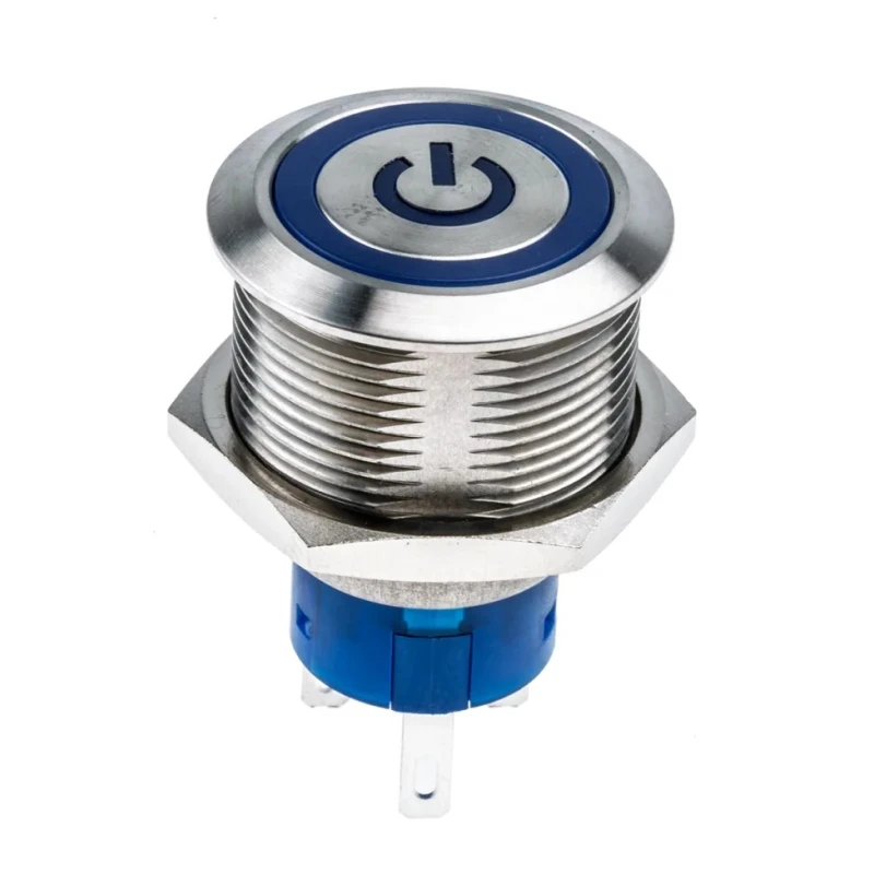 RS PRO Illuminated Push Button Switch Momentary SPDT Blue LED IP67 12V DC 250V AC MPB22