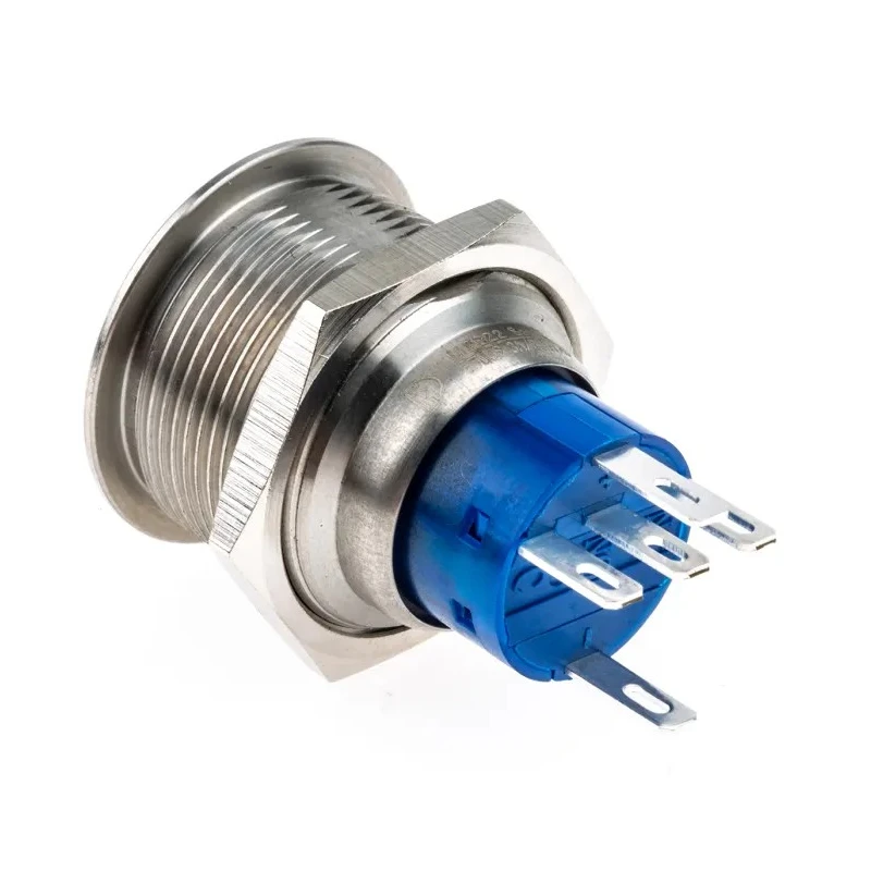 RS PRO Illuminated Push Button Switch Momentary SPDT Blue LED IP67 12V DC 250V AC MPB22