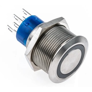 RS PRO Illuminated Push Button Switch, MPB22, Momentary, Panel Mount, 22.2 mm Cutout, DPDT, Green LED, IP67, 12 V DC/250 V AC