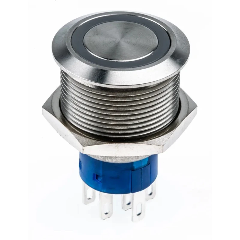 RS PRO Illuminated Push Button Switch, MPB22, Momentary, Panel Mount, 22.2 mm Cutout, DPDT, Green LED, IP67, 12 V DC/250 V AC