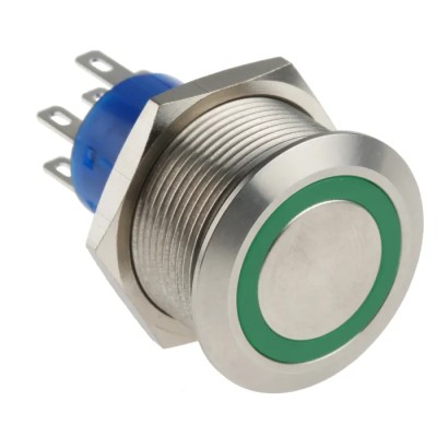 RS PRO Illuminated Push Button Switch Latching DPDT Green LED Panel Mount IP67 36V DC 250V AC MPB22