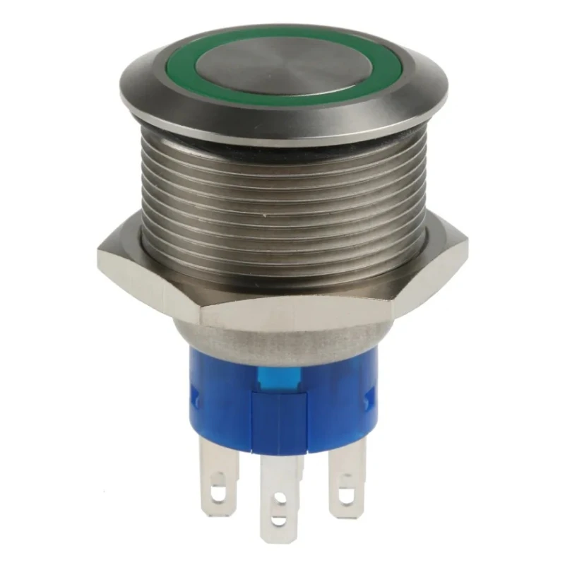 RS PRO Illuminated Push Button Switch Latching DPDT Green LED Panel Mount IP67 36V DC 250V AC MPB22