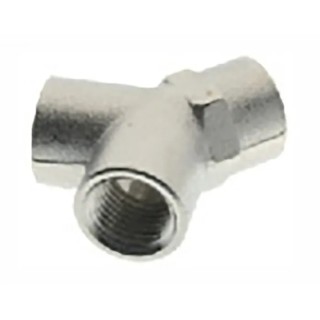 RS PRO Brass Tee Threaded Pipe Fitting Female 1/4 Inch x 1/4 Inch, 100 Bar, Nickel-Plated 176-1095