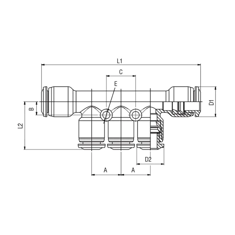 RS PRO Universal Short Pneumatic Manifold, 3 Outlet Push-in, 1 Inlet, 8 mm Inlet, 4 mm Outlet, Technopolymer 176-1389