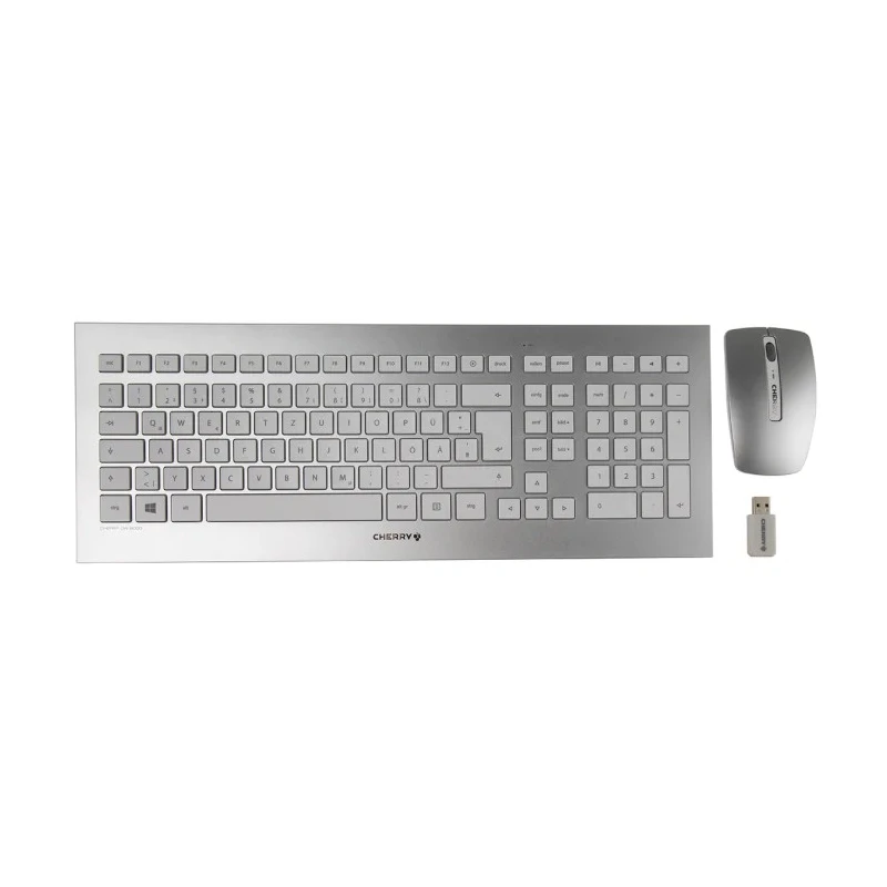 Cherry Wireless Standard Keyboard & Mouse Set, White, QWERTZ Layout, USB, Ultra-flat, Built-in USB Hub JD-0310DE