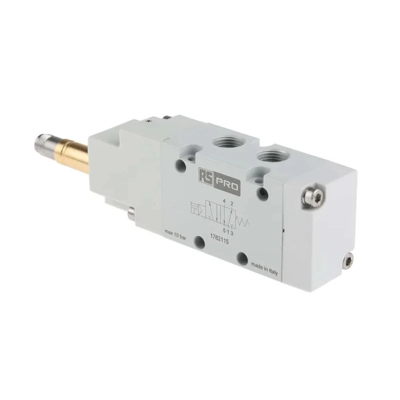 RS PRO Pneumatic Solenoid Valve 5/2 Monostable Solenoid Aluminium Body, G 1/8 in Port, 10 bar, 2W, 01V Series 176-2115