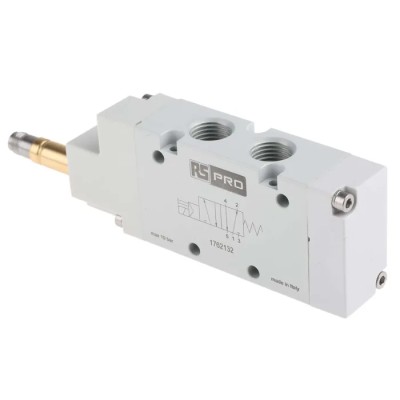 RS PRO Pneumatic Solenoid Valve 5/2 Monostable Solenoid, G 01V Series, 1/4 in Port Size, Aluminium Body 176-2132