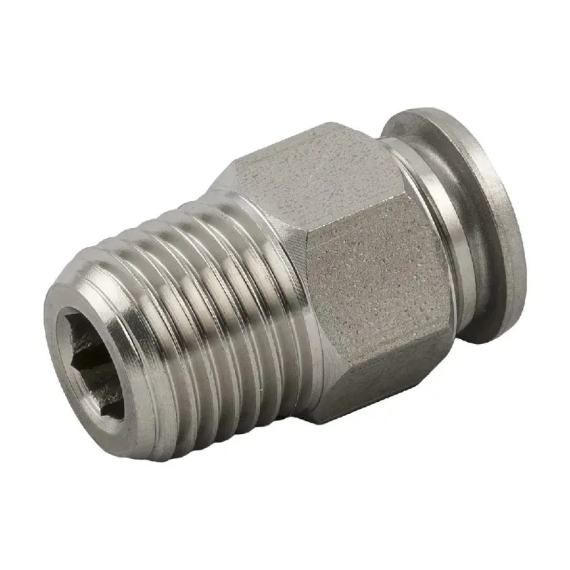RS PRO Stainless Steel Pneumatic Fitting, 12mm Push-in Tube, Male Thread 3/8 in R, Nickel Finish 176-2157