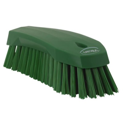 Vikan Hard Bristle Scrubbing Brush, Green Handle, Polyester Bristles, 36 mm Bristle Length, 200 mm Width, 38902