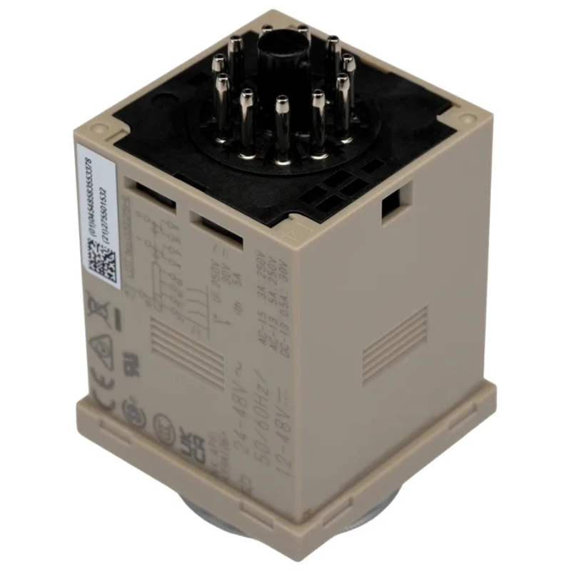 Omron DIN Rail Multifunction Timer Relay DPDT, 2-Contact, 12–48V DC, 24/48V AC, 0.1s–600h, 5A H3CR