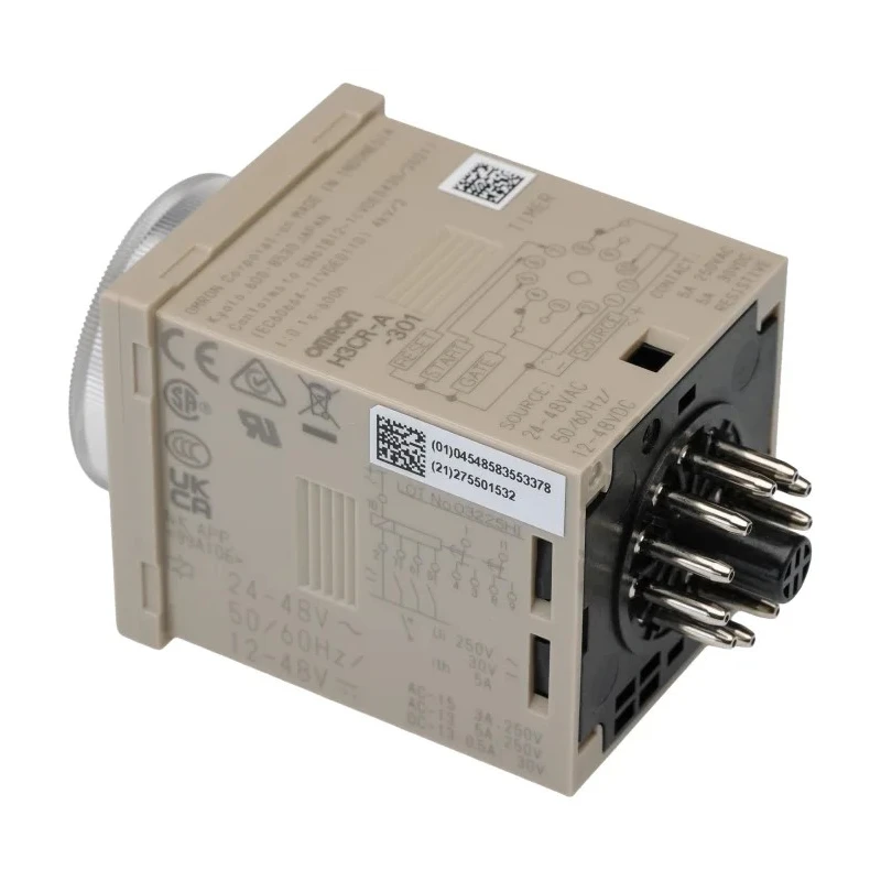 Omron DIN Rail Multifunction Timer Relay DPDT, 2-Contact, 12–48V DC, 24/48V AC, 0.1s–600h, 5A H3CR