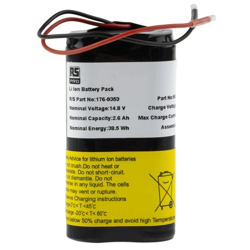 RS PRO 14.4V Lithium-ion Rechargeable Battery Pack 4 Cells 2.6Ah Lead Termination 176-9353