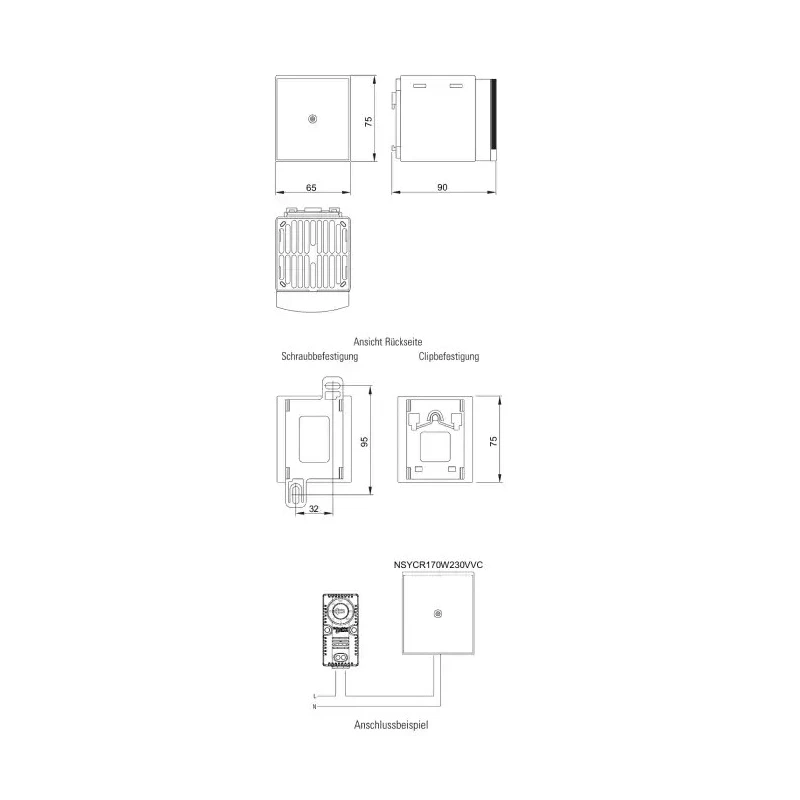 Schneider Electric Enclosure Heater 230V AC 150W Output, 177W Input, DIN Rail Mount, IP20, 65mm x 90mm NSYCR170W230VVC