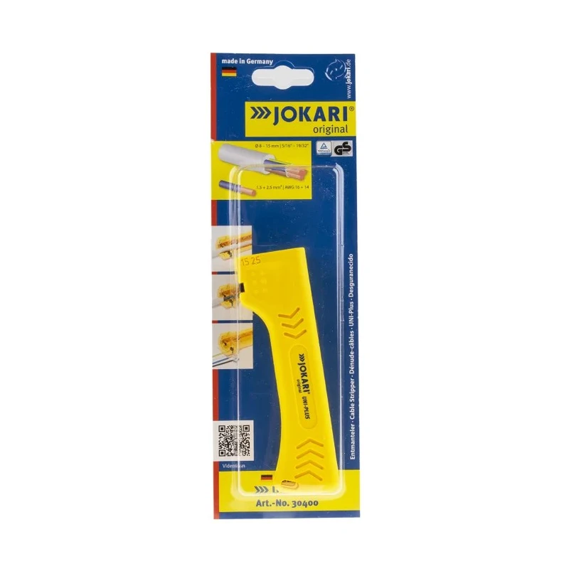 Jokari Ethernet Insulated Wire Stripper, Insulated Handle, Titanium Nitride Coated, 8–15 mm, Polyamide, 15 mm Overall 30400
