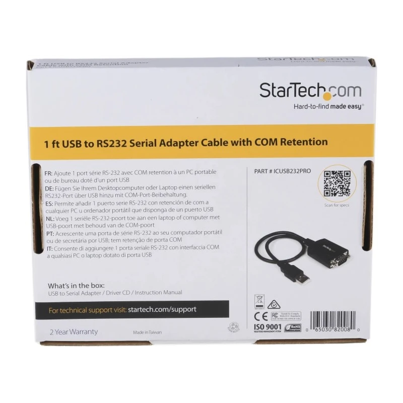 StarTech.com Interface Converter RS232, USB Type-A to D-Sub, 921.6kbps, Desktop, Single Port 