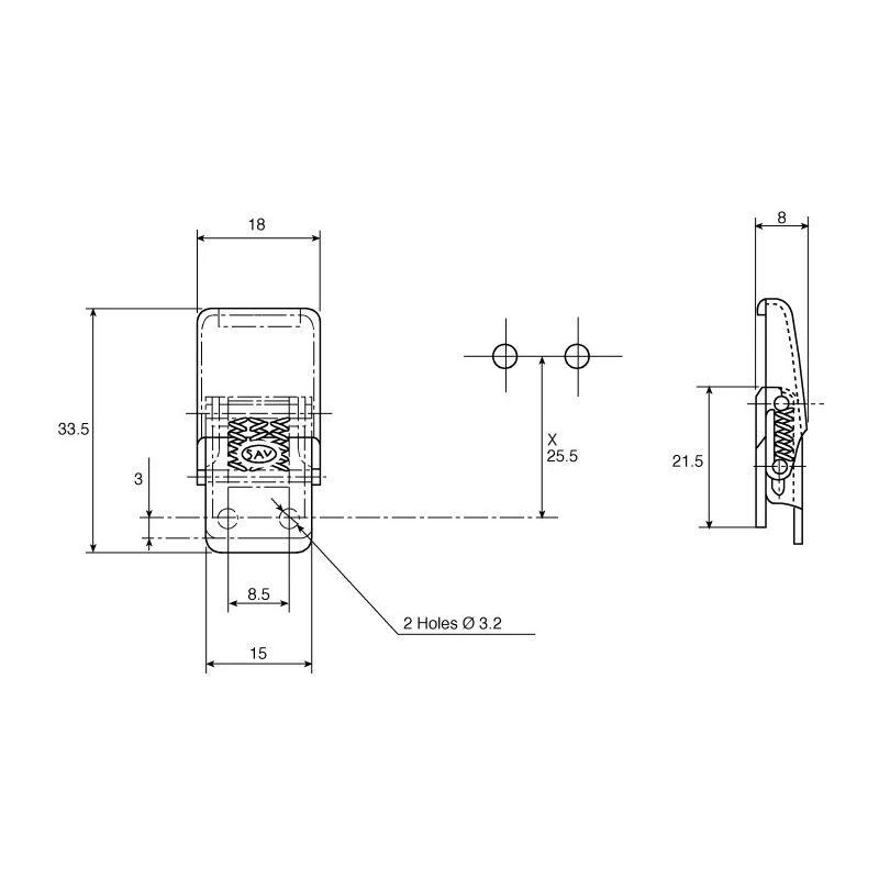 Savigny Stainless Steel Spring Loaded Toggle Latch 33.5mm Length, 18mm Width, 8mm Depth, 147N, 40019 IB