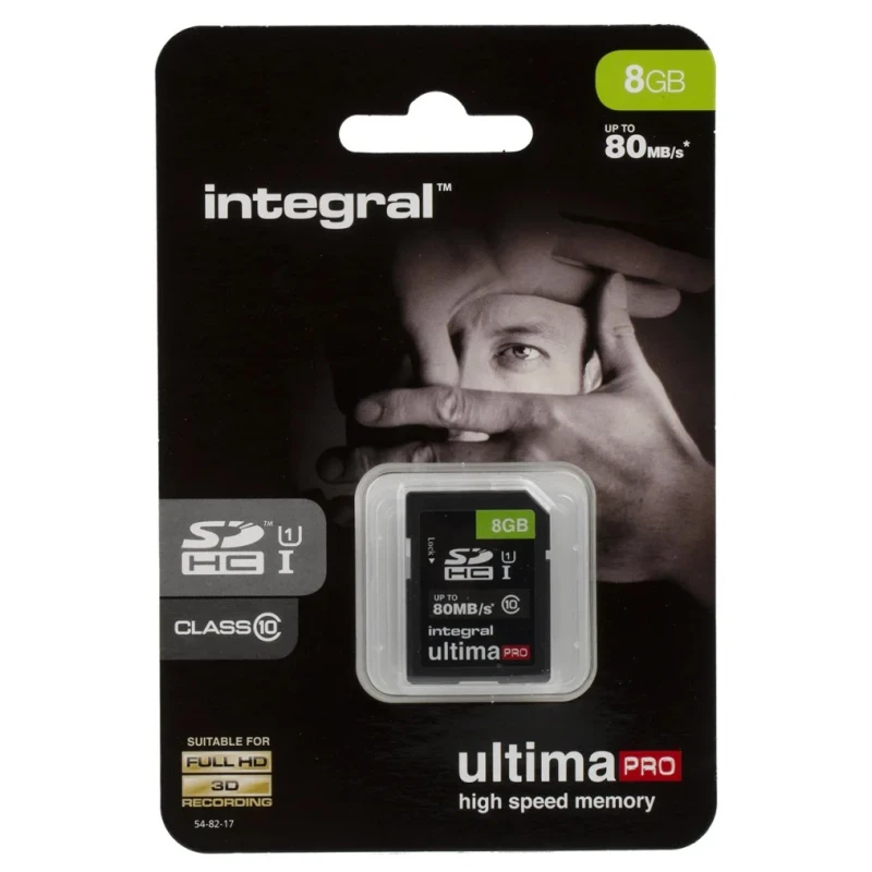 Integral Memory 8 GB SDHC SD Card UHS 1 U1 Class 10 UltimaPro INSDH8G10-80U1