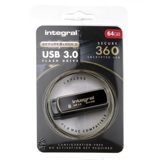 Integral Memory 64 GB USB 3.0 Software Encrypted Flash Drive, AES-256, SLC, INFD64GB360SEC3.0