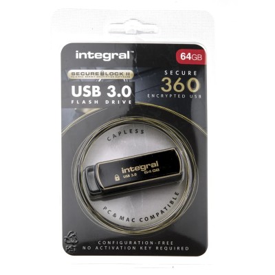 Integral Memory 64 GB USB 3.0 Software Encrypted Flash Drive, AES-256, SLC, INFD64GB360SEC3.0