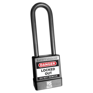 RS PRO Safety Lockout Padlock Steel, ABS, PVC, Black, 6 mm Shackle Diameter 75 mm, 1 Lock 180-6827