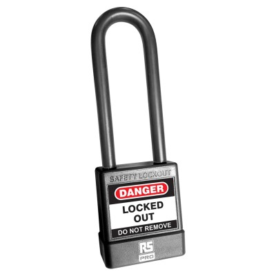 RS PRO Safety Lockout Padlock Steel, ABS, PVC, Black, 6 mm Shackle Diameter 75 mm, 1 Lock 180-6827