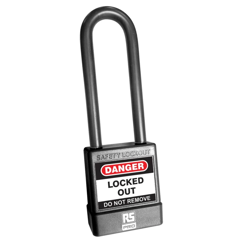 RS PRO Safety Lockout Padlock Steel, ABS, PVC, Black, 6 mm Shackle Diameter 75 mm, 1 Lock 180-6827