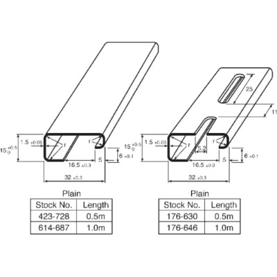 Legrand Steel Perforated DIN Rail, 2m Length, 32mm Width, 15mm Height, Slotted, Model 0 374 02