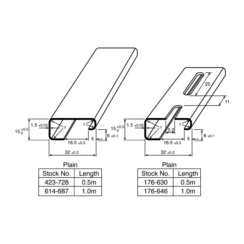 Legrand Steel Perforated DIN Rail, 2m Length, 32mm Width, 15mm Height, Slotted, Model 0 374 02