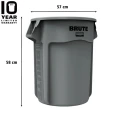 Rubbermaid Commercial Products BRUTE 75L Grey Polyethylene Waste Bin FG262000GRAY