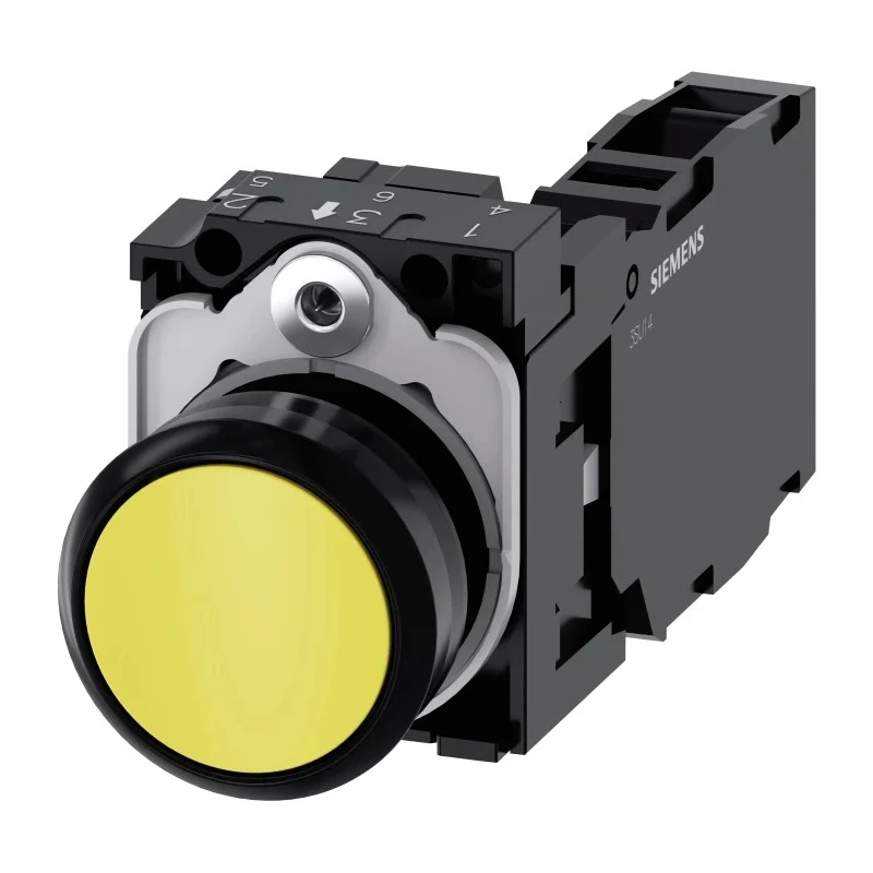 Siemens SIRIUS ACT 3SU11 Series Push Button Switch, Momentary, Plate Mount, 22 mm Cutout, SPDT, 500V 3SU1100-0AB30-1FA0