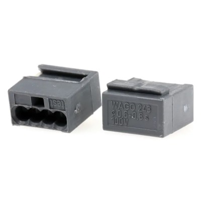 WAGO 243 MICRO PUSH WIRE Series Junction Box Connector, 4-Way, 20/22 AWG, 6A, 150V, Dark Grey 243-204