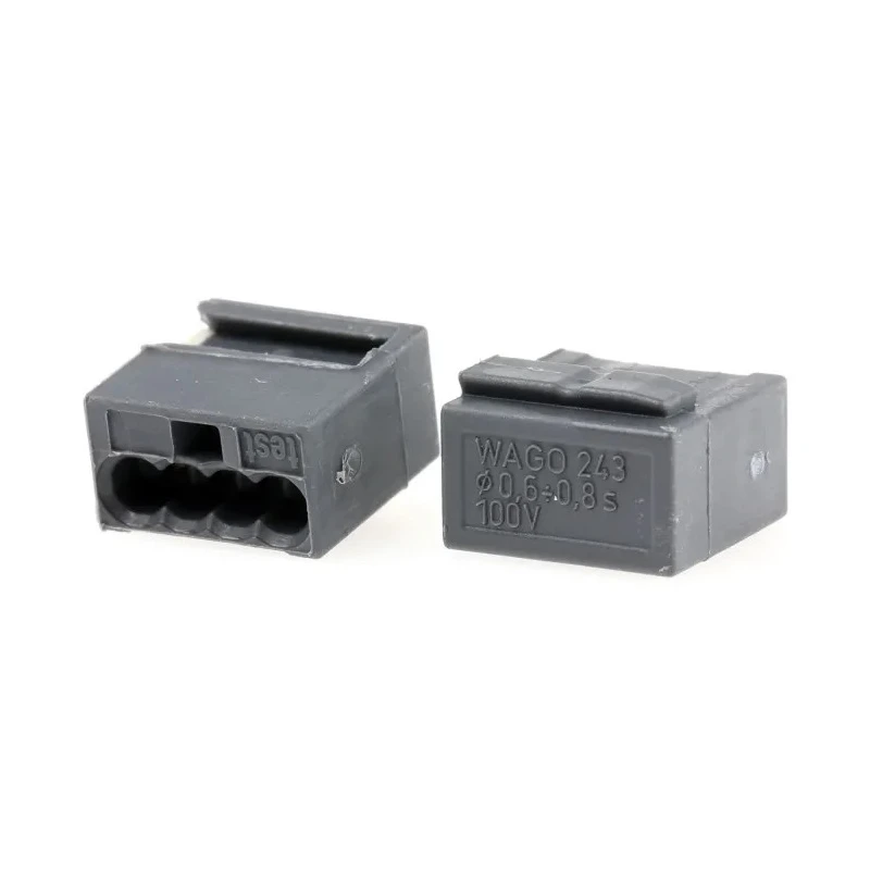 WAGO 243 MICRO PUSH WIRE Series Junction Box Connector, 4-Way, 20/22 AWG, 6A, 150V, Dark Grey 243-204