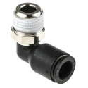Legris LF3000 Series Male Stud Elbow Adaptor 1/4 in R, Push-in 8mm, Glass Reinforced Nylon, ISO, Nickel Finish 