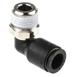 Legris LF3000 Series Male Stud Elbow Adaptor 1/4 in R, Push-in 8mm, Glass Reinforced Nylon, ISO, Nickel Finish 
