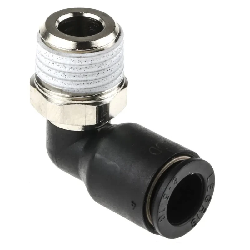 Legris LF3000 Series Male Stud Elbow Adaptor 1/4 in R, Push-in 8mm, Glass Reinforced Nylon, ISO, Nickel Finish 