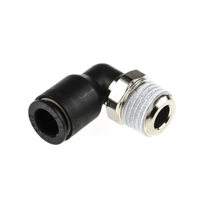 Legris LF3000 Series Male Stud Elbow Adaptor 1/4 in R, Push-in 8mm, Glass Reinforced Nylon, ISO, Nickel Finish 