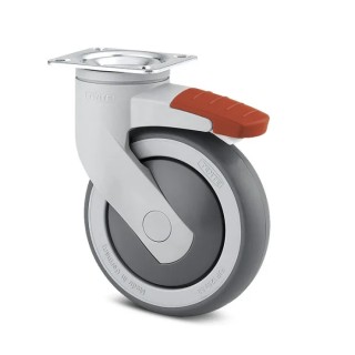Tente Swivel Castor, 200 kg Load Capacity, 100 mm Thermoplastic Rubber Wheel, Ball Bearing, Model 5377PJP100P50ral7001