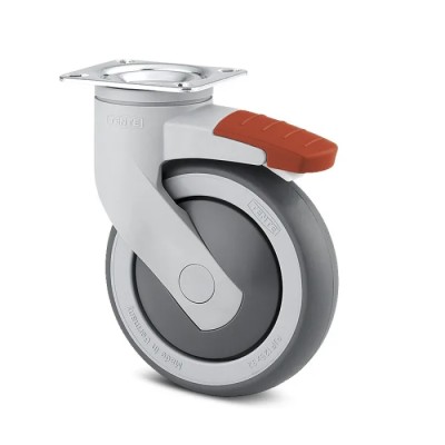 Tente Swivel Castor, 200 kg Load Capacity, 100 mm Thermoplastic Rubber Wheel, Ball Bearing, Model 5377PJP100P50ral7001