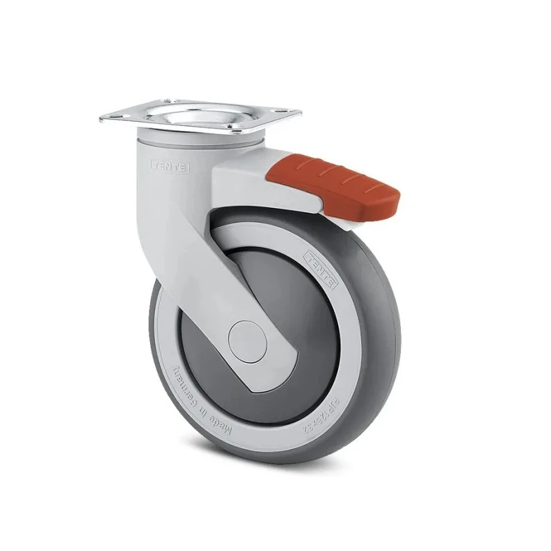 Tente Swivel Castor, 200 kg Load Capacity, 100 mm Thermoplastic Rubber Wheel, Ball Bearing, Model 5377PJP100P50ral7001
