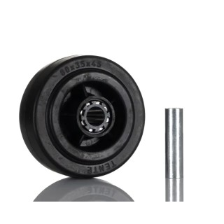 Tente Black Rubber Trolley Wheel 80 mm Diameter, 35 mm Width, 12 mm Bore, 140 kg Capacity, Roller Bearing PVR080X30-12