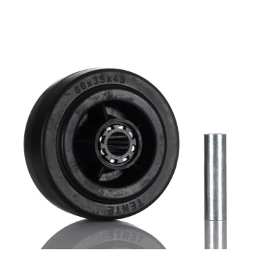 Tente Black Rubber Trolley Wheel 80 mm Diameter, 35 mm Width, 12 mm Bore, 140 kg Capacity, Roller Bearing PVR080X30-12