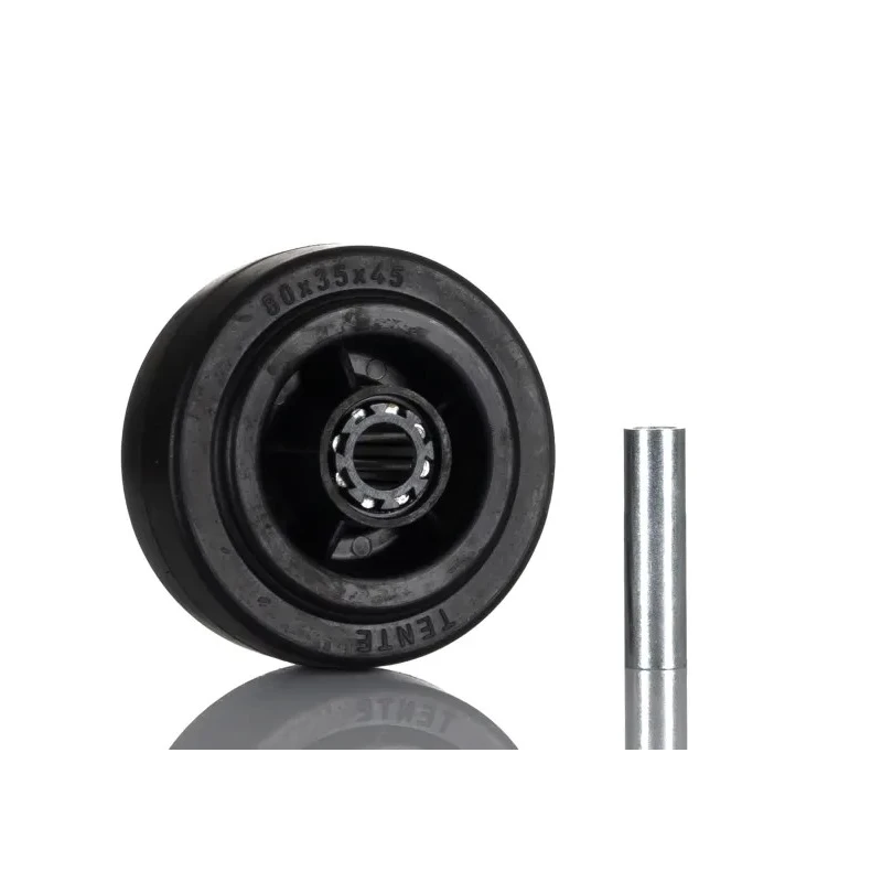 Tente Black Rubber Trolley Wheel 80 mm Diameter, 35 mm Width, 12 mm Bore, 140 kg Capacity, Roller Bearing PVR080X30-12