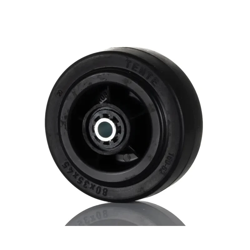 Tente Black Rubber Trolley Wheel 80 mm Diameter, 35 mm Width, 12 mm Bore, 140 kg Capacity, Roller Bearing PVR080X30-12
