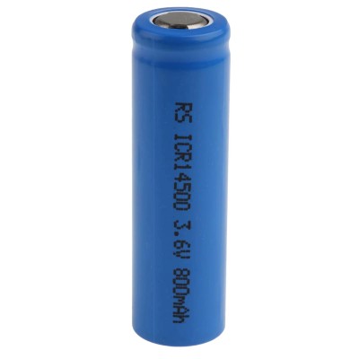 RS PRO Lithium-Ion Rechargeable Battery 3.6V 820mAh, 14.5mm Diameter, 50.5mm Height ICR14500