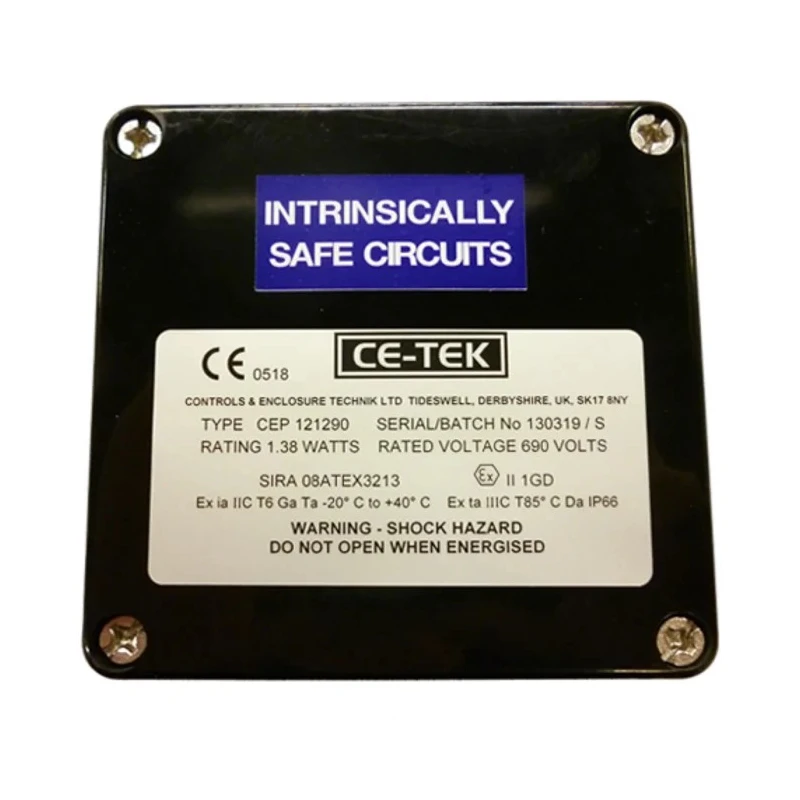 CE-TEK Black Polyester Junction Box, 10 Terminals, 4xM20 Entry, IP66, ATEX Certified, 120x90x122 mm, CEP121290PAI