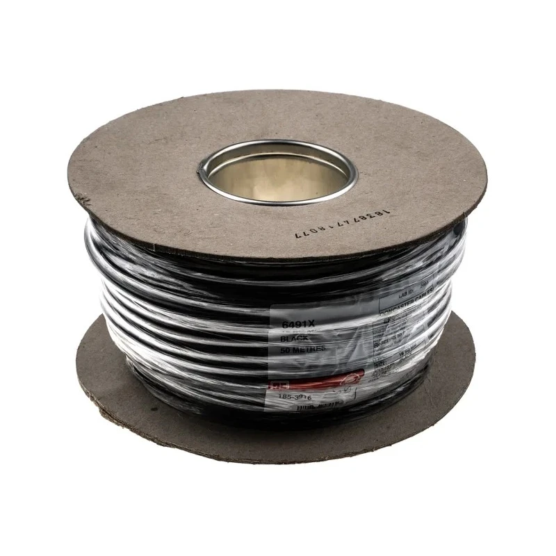 RS PRO H07V-R Series Black Hook Up Wire, Polyvinyl Chloride, 7 x 1.7mm Core Strands, 50m Reel, 750V, 185-3916
